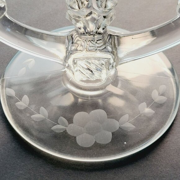 Vintage Indiana Glass Double Candle Holder, Elegant Etched Floral, c.1939-47 USA - Picture 6 of 10